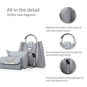 Women's PU Leather Plain Hand Bag Set - 3 Pcs Grey Collection for Ramadan Sale & Eid 2025 | Top Handle Design AOUN STORE